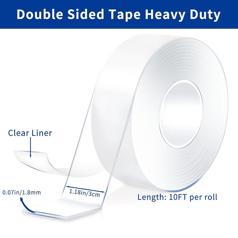 Dntemr Double Sided Tape Heavy Duty 2 Rolls Nano Tape (Total 20 Feet) for Poster Carpet Picture Hanging Strip Rug Strong Adhesive Multipurpose Clear Mounting Two Stick Sided DIY Tape 120" x 1.18" - Image 5